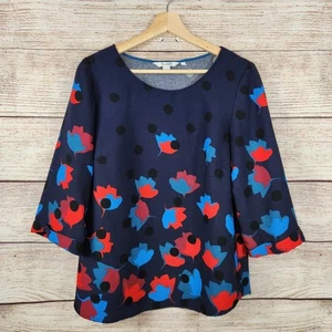 Blusa Boden Talla 12 Azul Marino Rojo Floral Lunares Puños Manga 3/4 Relajada - Imagen 1 de 7