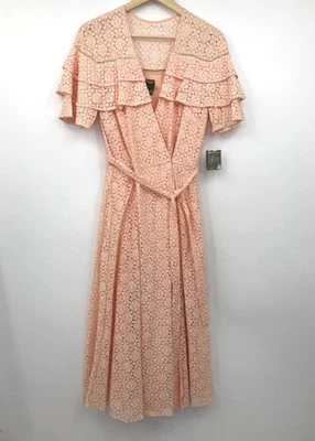 Vestido midi Taylor manga en capas encaje cuello en V corbata envolvente melocotón talla 10 NUEVO Foto 1 de 4