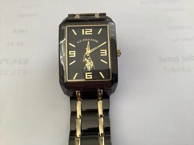 US Polo Association rare new old stock.  Quartz watch  black & gold Tone $79 - Image 1 of 3