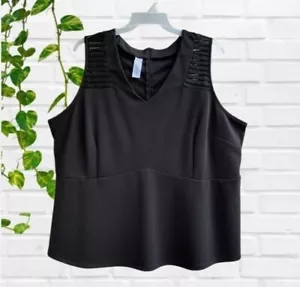 Simply Emma Women's Size 3X Bib Top Tank Blouse Sleeveless Crochet Trim Black - Picture 1 of 9