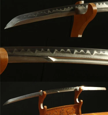 38" damascus steel clay tempered unokubi-zukuri japanese samurai katana blade - Image 1 of 4