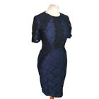 OASIS Fitted Dress Black Blue Lace Party Occasion Size Small 10 Short Sleeve