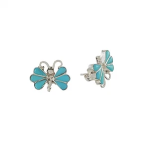 Ohrringe Ohrstecker Silber Indianerschmuck Zuni Türkis Schmetterling OS337 - Bild 1 von 1