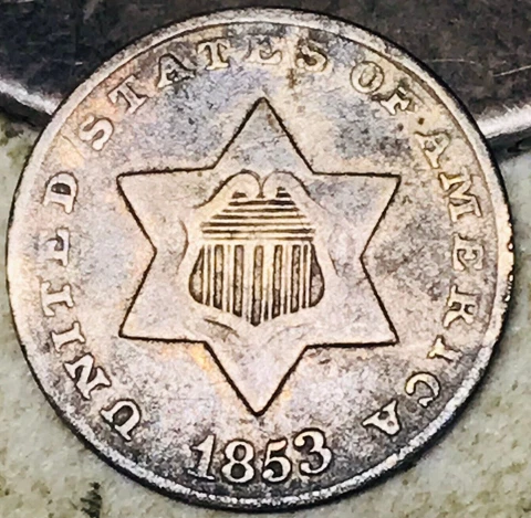 1853 Three Cent Silver Piece Trime 3c Type 1 Ungraded Choice US Coin CC17436 Cover