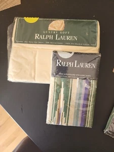 Vtg Ralph Lauren Twin 3pc Set 1 Flat Sheet 2 Pillow Cases - Picture 1 of 3