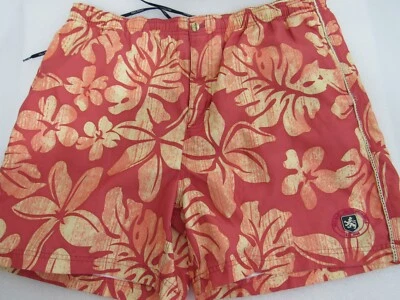 Nat Nast Orange Swim Trunks Swim Shorts Mens Size L Tropical Island Print Board - Image 1 of 4