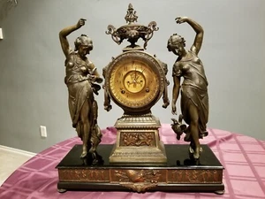 Ansonia 1882 Figurenuhr "JÄGERIN UND FISCHER" - Bild 1 von 7