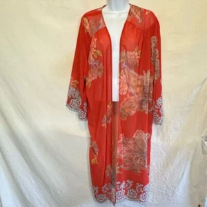 C-3 Cato NWOT Red Paisley Long Open Lace Detail Sheer Suit Jacket Size L - Picture 1 of 14