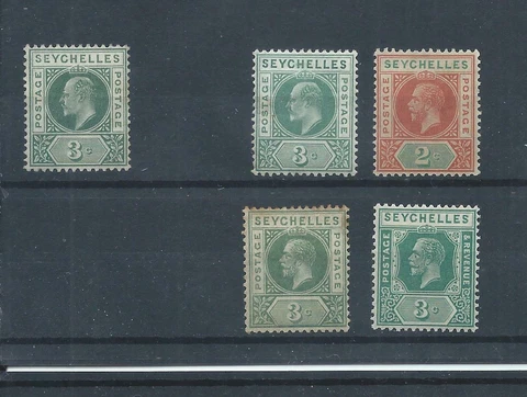 Seychelles stamps. Early MH/MNG lot. EVII to GV Stamp top left has no gum (K103) Cover