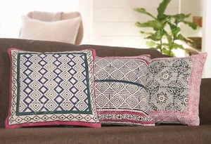 3 Set of Hand block-printed Cushion Covers Decorative Handmade Cushion Covers - Picture 1 of 5