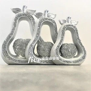 NUEVO 3 Set CRUSHED PEAR Set Crystal Diamond Ornament Mille Shelf Sitter - Imagen 1 de 5
