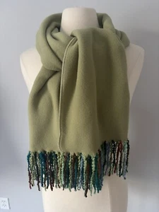 Mindy Cherry Fleece Scarf Green With Multicolor Fringe Soft Made In USA New - Imagen 1 de 13