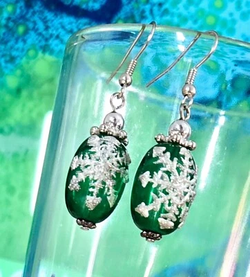 雪花耳环绿色圣诞耳环圣诞珠宝礼品 — 第 1/4 张图片