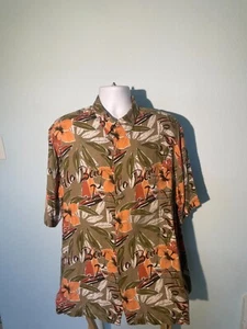 Men's XL Caribbean Hilo Bay Floral Green Short Sleeve Front Pocket Shirt - Picture 1 of 4