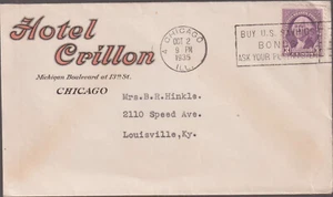 Chicago ILL 1935 Color Advt cover HOTEL CRILLON w/ Illust rev hotel (c452) - Picture 1 of 2