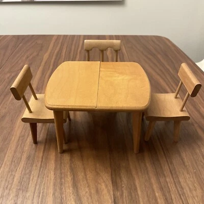 4-pc 1950s Strombecker Doll House Furniture Wooden Dining Room 3 Chairs & Table - Image 1 of 4