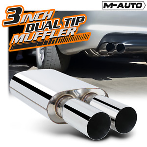 2.5"Inlet 3"Outlet Stainless Steel Chrome Straight Cut Dual Tip Exhaust Muffler