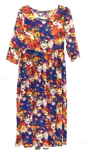 Damen Blumen blau rot gelb orange mehrfarbig durchsichtig Kleid L/S Größe 8/10 - Bild 1 von 10