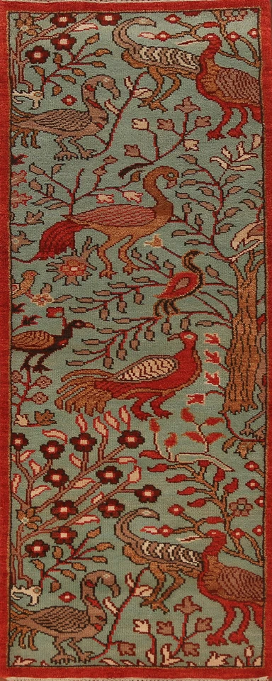 Alfombra de corredor Green Zeigler 8 pies - animal indio anudado a mano ilustrada 3x8 pies Foto 1 de 4