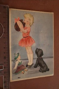 tolle alte Karte  Künstlerkarte - Mädchen Hund Puppe  1949 - Picture 1 of 2
