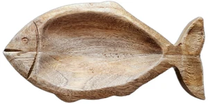 Coastal Carved Fish-Shaped Mango Wood Small Serving Tray-8" x 4.5" x 1" - Picture 1 of 20