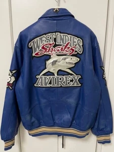AVIREX BLUE WEST INDIES SHARKS ALL-STAR TEAM LEATHER VARSITY JACKET SZ L - Picture 1 of 8