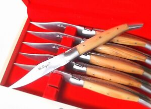 LAGUIOLE Teak handle hand made table knife cutlery set steak knives .FULL TANG