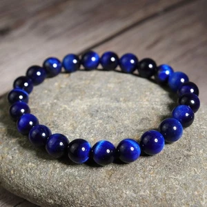 Blue Tiger's Eye 8mm Small Gemstone Bead Healing Reiki Men Women Bracelet Gifts - Picture 1 of 4