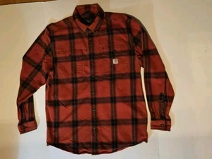 MEDIUM Carhartt Loose Fit Flannel 100% Cotton LS Shirt Mens RED BLACK PLAID - Picture 1 of 4