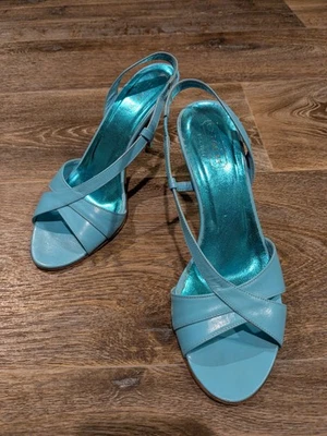 Talla 7 Para Mujer RARO DE COLECCIÓN Y2K Azul Coach Kaylee Peep Toe Tacones Altos Foto 1 de 4