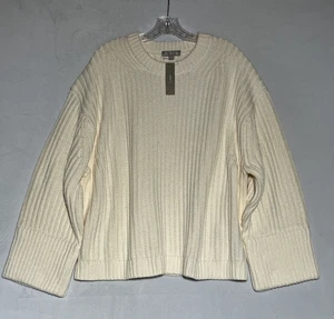 J Crew Heritage Cotton Fisherman Crewneck Sweater Womens 2X Natural Cream Crop - Picture 1 of 11