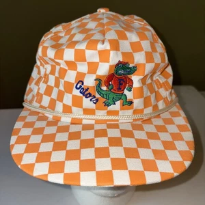 Vintage Florida Alligatoren orange weiß Schachbrett Seil Druckknopflasche Mütze Kappe Endzone - Bild 1 von 6