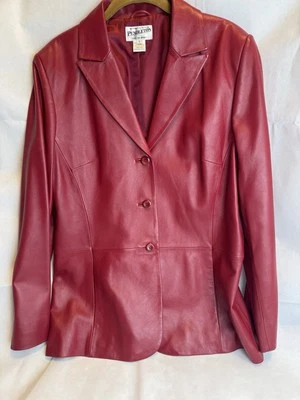 Pendleton Leather Blazer Jacket Women's Large Red Button Up Pockets - Image 1 of 4