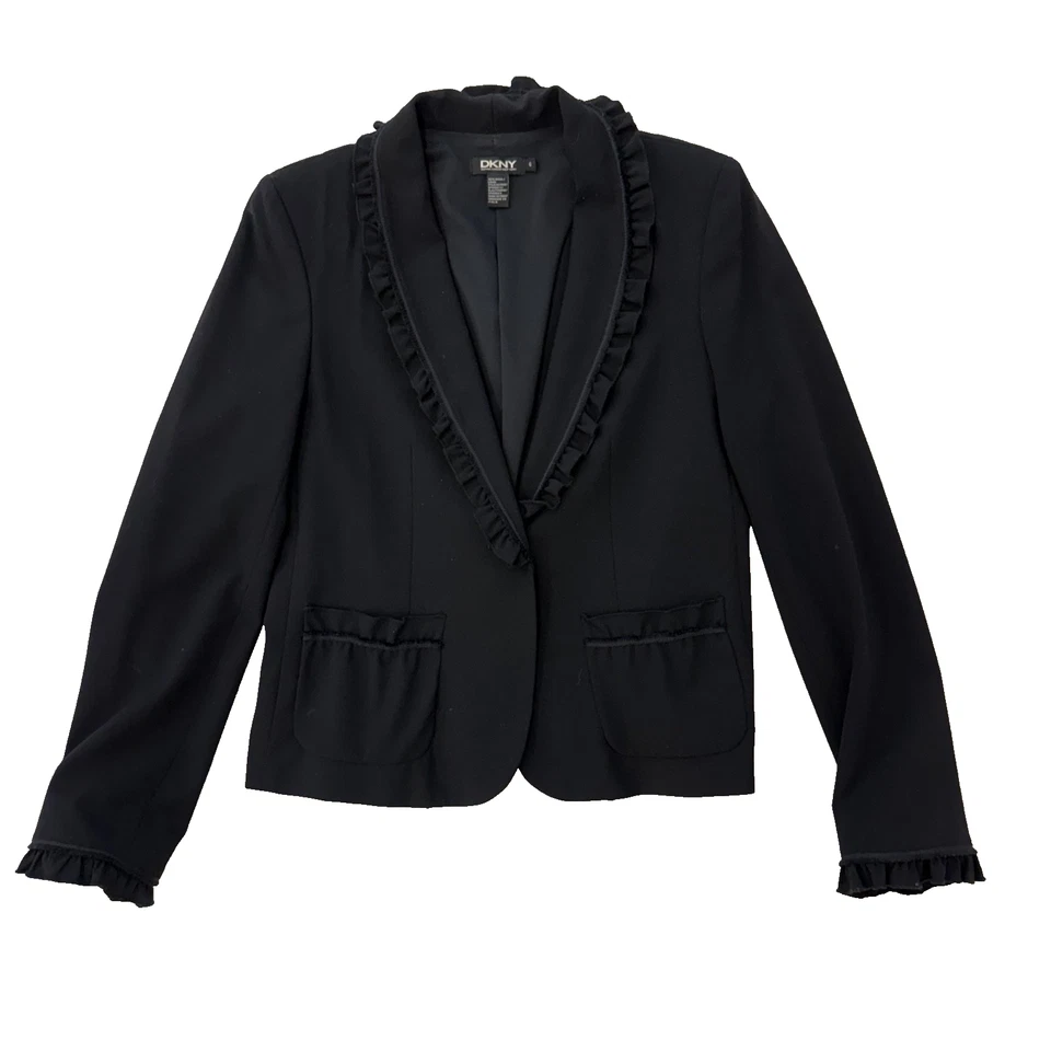 Blazer DKNY Vintage Negro Mezcla Lana Talla 6 - Hecho en Italia Foto 1 de 4
