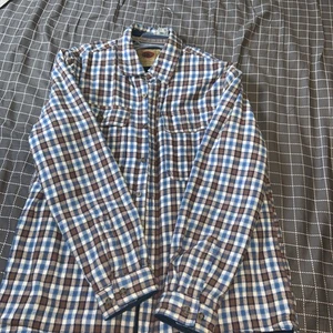 Boston Traders Blue Red Flannel Fleece Lined Shacket Jacket Shirt Size L - Picture 1 of 9