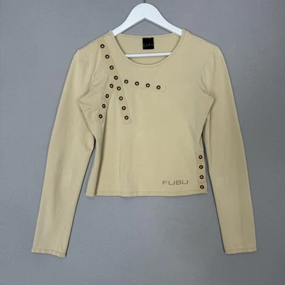 Top vintage de la colección FUBU para mujer pequeño beige con ojal corto correa Y2K ropa de calle Foto 1 de 4