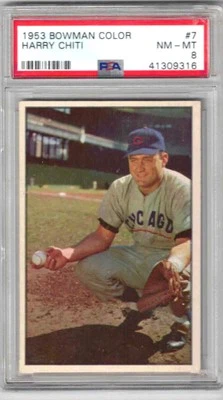 1953 Bowman Baseball Harry Chiti #7  PSA 8 - Chicago Cubs - Image 1 of 2