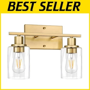 Elegant 2-Light Gold Wall Sconce - Dimmable Brushed Brass Bathroom Lighting - Picture 1 of 10