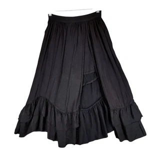 Steele Pleated Midi Skirt 14 Women Harper Black Cotton Asymmetric Ruffles Slit - Picture 1 of 11