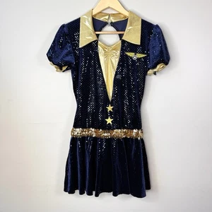 A Wish Come True sz Small Stewardess Dress Halloween Costume Blue Gold Sparkle - Picture 1 of 3