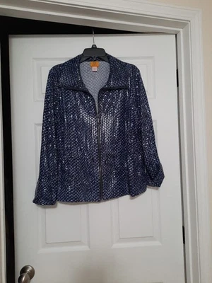 Ruby Rd  Woman's Size 14 Full Zip Roll Sleeve Purple Snake Classy Jacket - Image 1 of 4