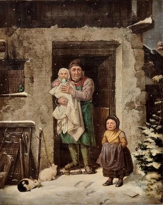 FRIEDRICH BISCHOFF 1819-1873 ? - GRANDE & BELLE TOILE - CHARMANTE SCENE DE NEIGE - Photo 1/4