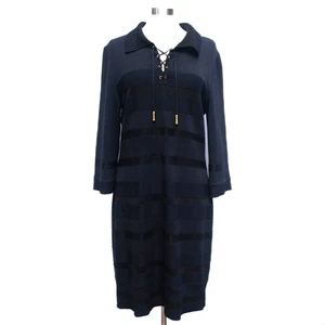 St. John Womens Santana Knit Dress Size L Dark Blue Midi Stretch Nautical Sporty - Picture 1 of 15