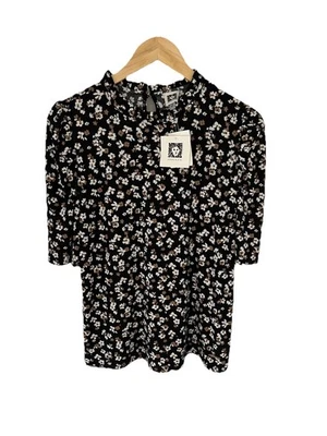 NWT Anne Klein Black Floral Short Sleeve High Neck Blouse - Image 1 of 4