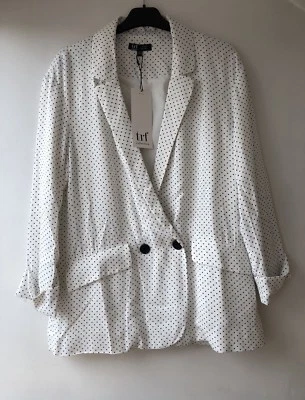 ZARA BLACK WHITE FLOWING POLKA DOT BLAZER SIZE M BNWT - Image 1 of 4