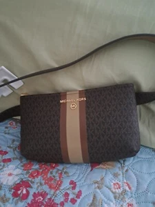 NWT MICHAEL KORS logo faux-leather belt bag /fanny pack -Brown -S/M WOMENS GIFTS - Picture 1 of 8