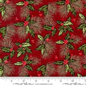 MODA FABRICS #6923 12" SHOPPES ON MAIN PINE ON CRIMSON BTY - Picture 1 of 1