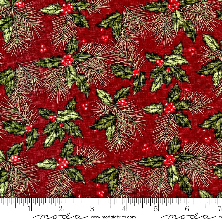 MODA FABRICS #6923 12" SHOPPES ON MAIN  PINE ON CRIMSON BTY - Image 1 of 1