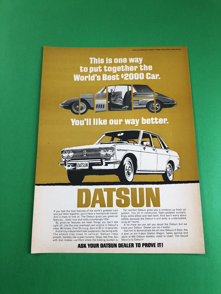 1971 1972 DATSUN 510 ORIGINAL PRINT AD ADVERTISEMENT PRINTED - Image 1 of 1