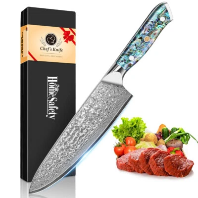 Cuchillo de chef de 8 pulgadas Damasco cuchillo para tallar y rebanar cuchillo con mango de concha de abulón Foto 1 de 4